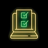 Neon online survey form with checkboxes on laptop screen vector
