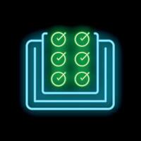 Neon icon of clipboard with checklist showing completed tasks vector