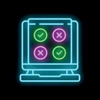 Neon icon of a survey showing checkmarks representing correct and incorrect answers vector