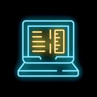 Neon icon of laptop showing ruler and text editing software interface vector