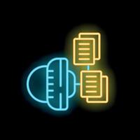 Neon icon showing computer sharing documents on network vector