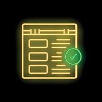 Neon yellow online survey with green check mark icon on black background vector
