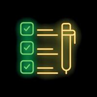 Neon sign representing filling out a checklist with a pen vector