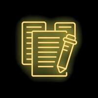 Neon sign of a pencil taking notes on paper vector