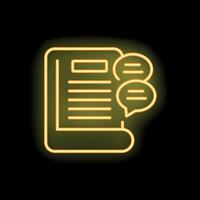 Neon yellow chatting about document icon on black background vector