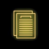 Neon yellow document icon glowing on dark background vector