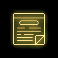 Neon yellow online document icon glowing against black background vector