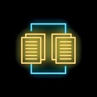 Neon icon of documents representing data synchronization process vector
