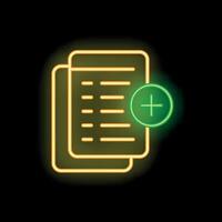 Glowing neon icon representing adding new content, files, or information vector