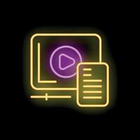 Neon sign of online player displaying playlist on monitor vector