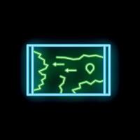 Neon green glowing map showing a planned route with arrows and a destination point icon vector