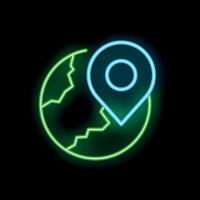 Neon pinpoint icon marking a location on planet earth vector