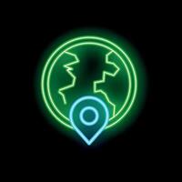Neon location icon showing global positioning system vector