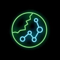Neon style icon showing global connection breaking down on black background vector