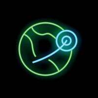 Neon icon of location pin pointing location on earth globe vector