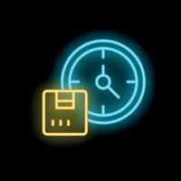 Neon sign of clock displaying time remaining for delivery vector
