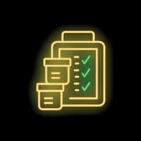 Neon inventory management icon with clipboard and storage boxes vector