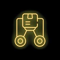 Neon sign of drone delivering parcel with quadcopter and box vector