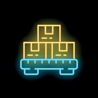 Neon sign representing cardboard boxes waiting on logistic platform for delivery vector