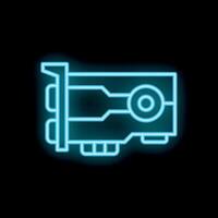 Glowing neon icon of computer graphics card for gaming and editing vector