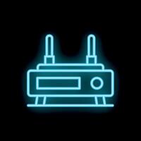 Neon router icon glowing on dark background vector