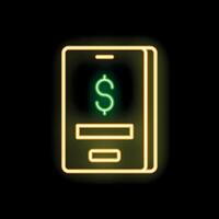 Neon mobile banking app icon with dollar sign glowing on screen vector