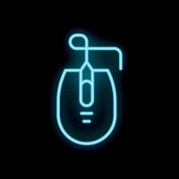 Neon blue wired computer mouse glowing on black background vector