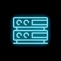 Neon server rack glowing on black background vector