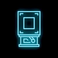 Neon icon of automated packaging system for storage on black background vector