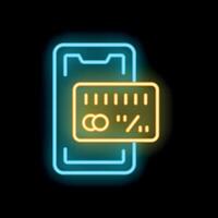 Neon sign representing mobile payment with smartphone and credit card vector