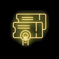 Neon icon of finger touching tickets for online booking vector