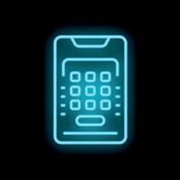 Blue neon icon of a smartphone showing numerical keyboard interface vector