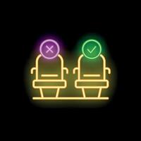 Neon sign showing social distancing with two chairs in public area vector