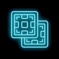 Neon glowing icon of cpu chip or microchip on black background vector