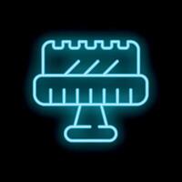 Neon sign depicting cake standing on stand with blue contour line on black background vector