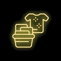 Neon laundry basket and dirty clothes icon for laundromat vector
