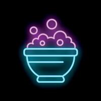 Neon sign of bowl overflowing with soapy water for laundromat vector
