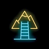 Neon sign representing reaching your goals with ladder and mountains vector