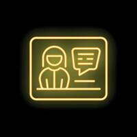 Neon yellow id card icon with speech bubble on black background vector