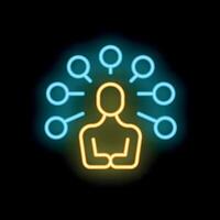 Neon icon of a person gathering information from multiple sources vector