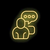 Neon icon of person talking with speech bubble showing communication vector