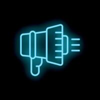 Neon megaphone sign announcing big news on black background vector