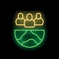 Neon icon of three people standing on half earth globe vector
