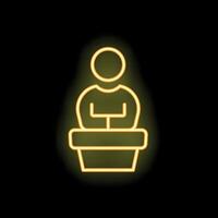 Neon style icon of a person giving a speech standing at podium vector