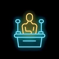 Neon sign of a speaker giving a speech at a podium vector