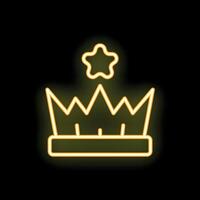 Neon crown with star shining on black background vector