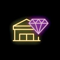 Neon sign representing a pawn shop with a glowing diamond above it vector