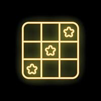 Neon yellow tic tac toe game board glowing on dark background vector