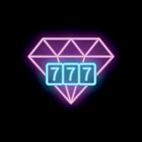Neon slot machine jackpot with sevens and diamond shining brightly vector