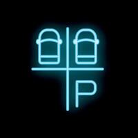 Neon parking sign showing two empty spots and letter p icon vector